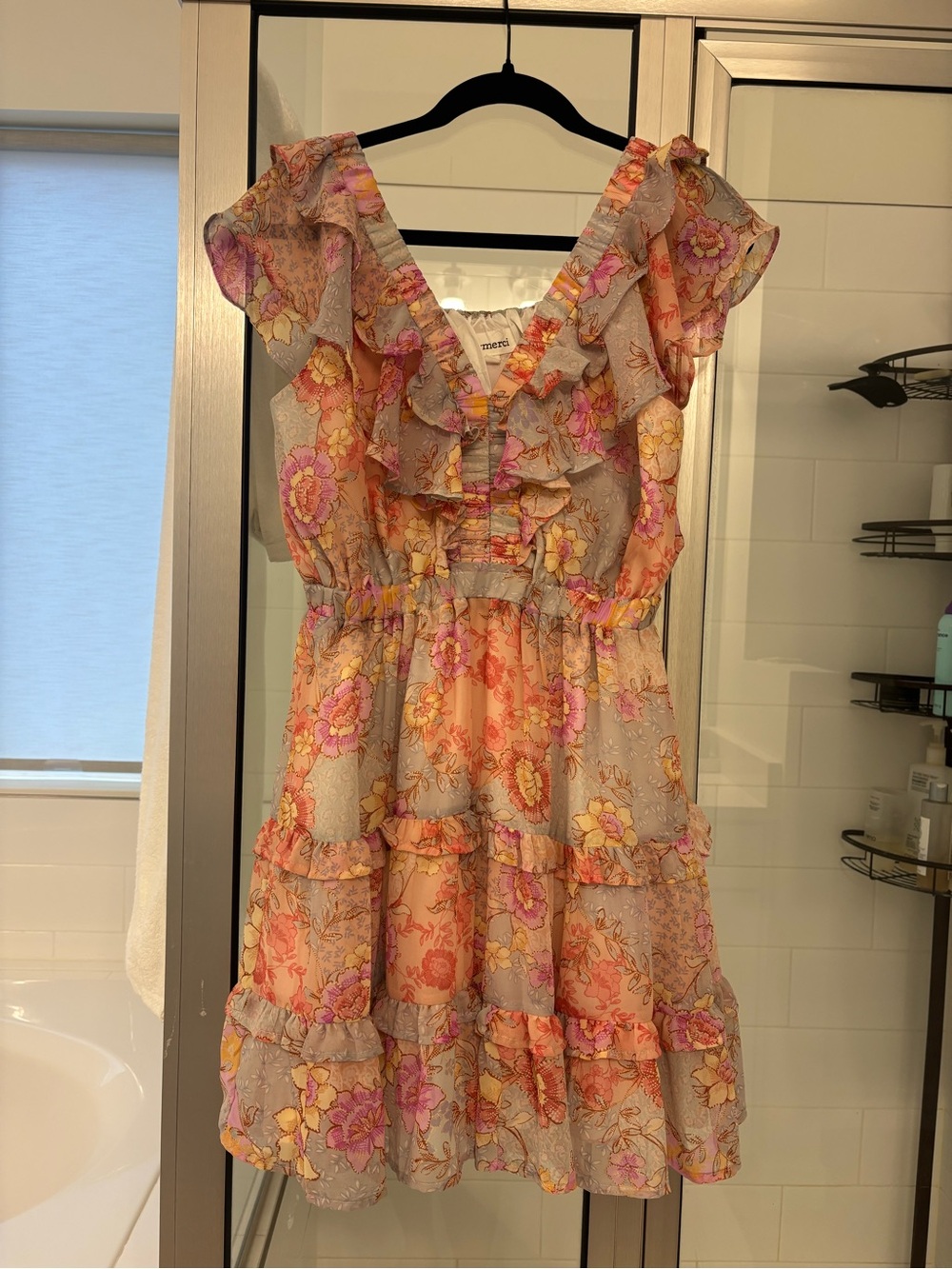 &merci Floral Ruffle Tiered Mini Dress - Pink, Peach & Lavender